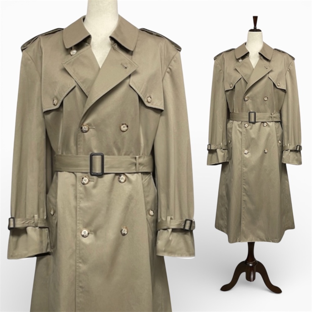 Stafford Vintage Men’s Trench Coat 44R Double Breasted Belted Lined Khaki
